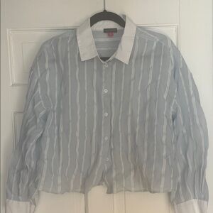 Vince Camuto White and Gray Striped Blouse